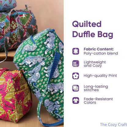 Boho Hippie Van Quilted Duffel Bag for Women, Purple Mountain Mushroom Weekender Travel Bag, Large Capacity Overnight Carry on Tote for Camping, Road Trips, Gym, Vacation & Weekend Getaways