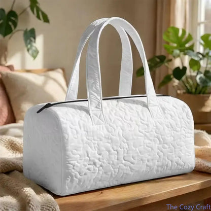 Boho Hippie Van Quilted Duffel Bag for Women, Purple Mountain Mushroom Weekender Travel Bag, Large Capacity Overnight Carry on Tote for Camping, Road Trips, Gym, Vacation & Weekend Getaways