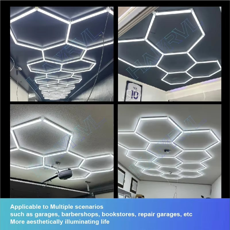 Hexagon LED Lighting for Garage Barbecue Shop Barbershop Gym Bar Car Detailing Showroom 4S Workshop Ceiling Light Honeycomb Tube