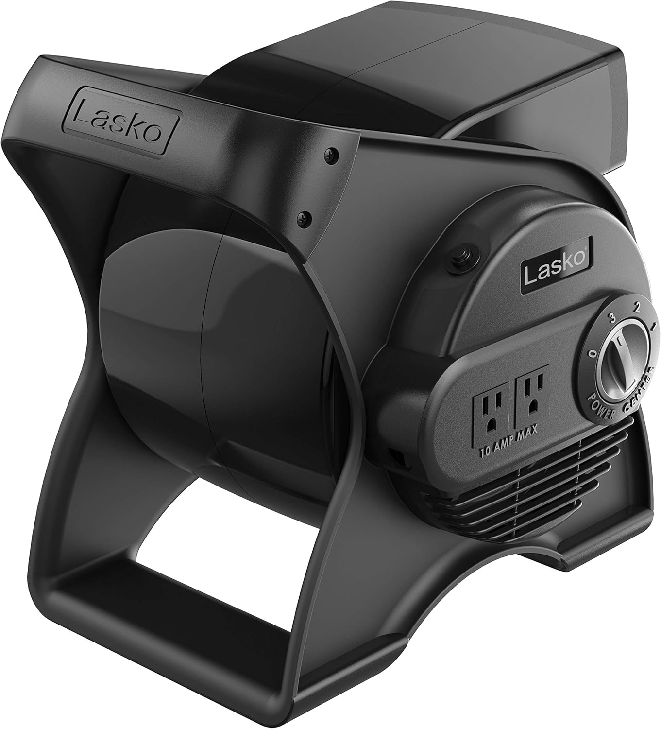 Portable Utility Fan, 12” 289 CFM Pivoting High Velocity Air Mover Blower Fan, 3 Speeds, 2 Accessory Outlets 120V, Black, U12104