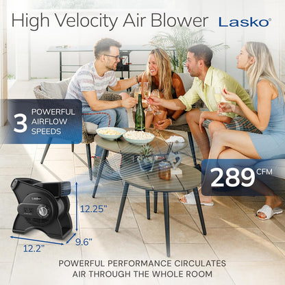 Portable Utility Fan, 12” 289 CFM Pivoting High Velocity Air Mover Blower Fan, 3 Speeds, 2 Accessory Outlets 120V, Black, U12104