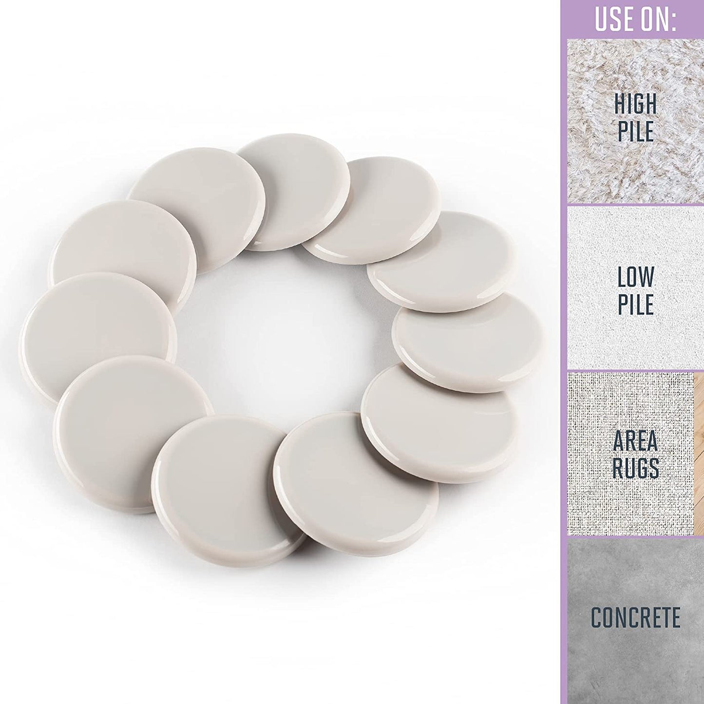 3 1/2" round Reusable Furniture Sliders for Carpet - Effortless Moving and Surface Protection, Beige (8 Pack)