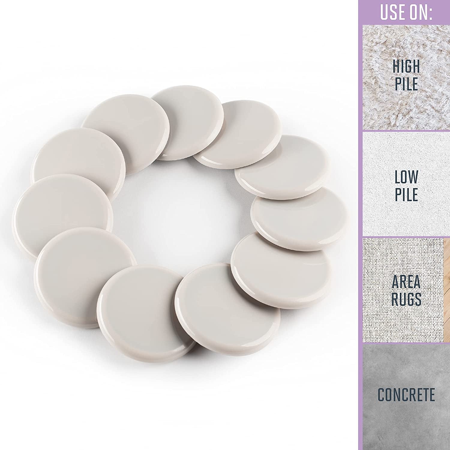 3 1/2" round Reusable Furniture Sliders for Carpet - Effortless Moving and Surface Protection, Beige (8 Pack)